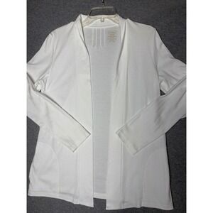 LL Bean Womens White Supima Cotton Open Front Cardigan Sweater M 500178
